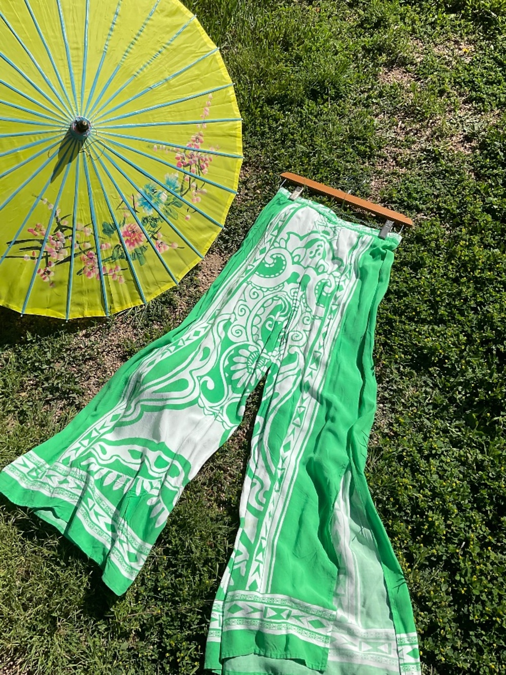 Party Time/ Zen Time Lime & White Bell Pants by Peach Puff